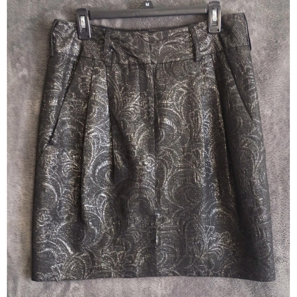 Elie Tahari Short Black Skirt w/Silver Metallic Print Lined Size 12 Whimsy‎ Goth